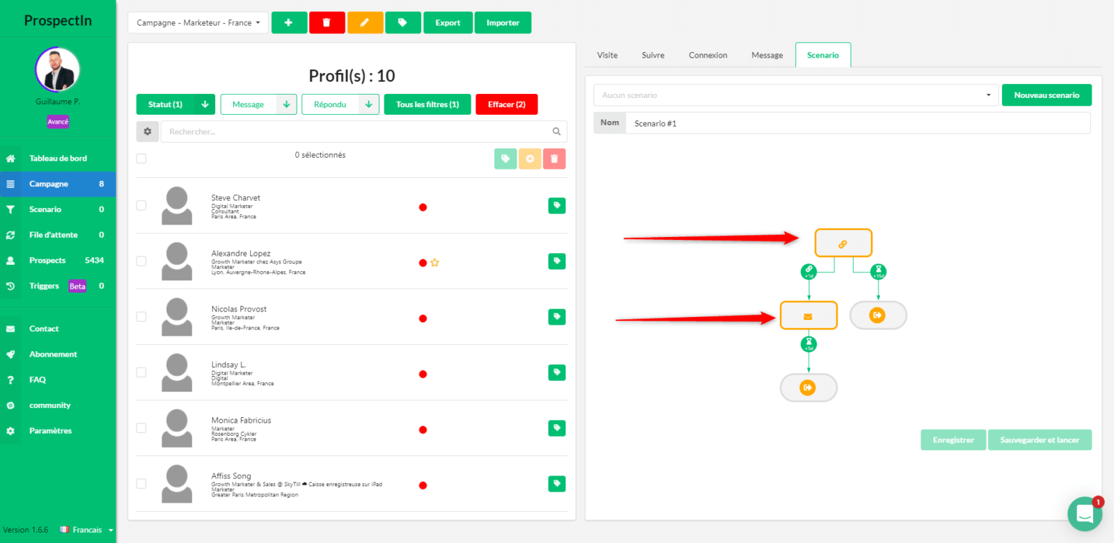 Configurer un scénario avec ProspectIn